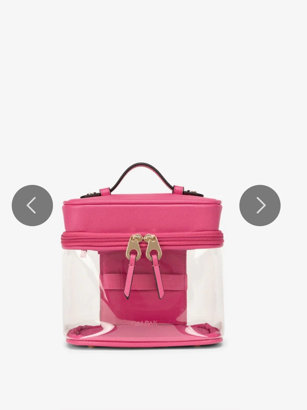 CALPAK - Clear Train Case with Top Compartment in Dragonfruit